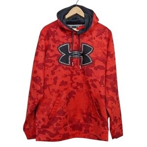 Under Armour Camo Hoodie Red Black Logo Pullover Mens Large Athletic Sweatshirt